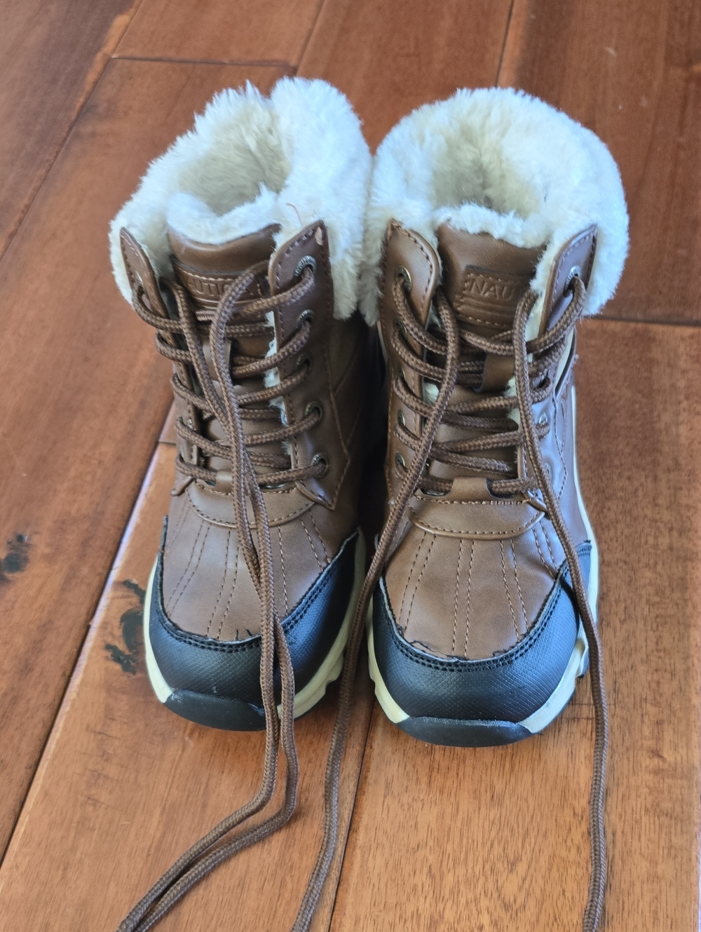 Nautica Brown and White Faux-Fur Lined Kids Winter Boots